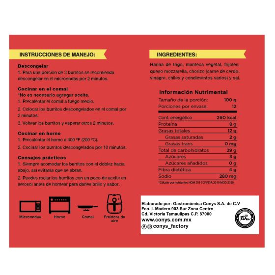 Burritos Conys de Frijoles con Chorizo